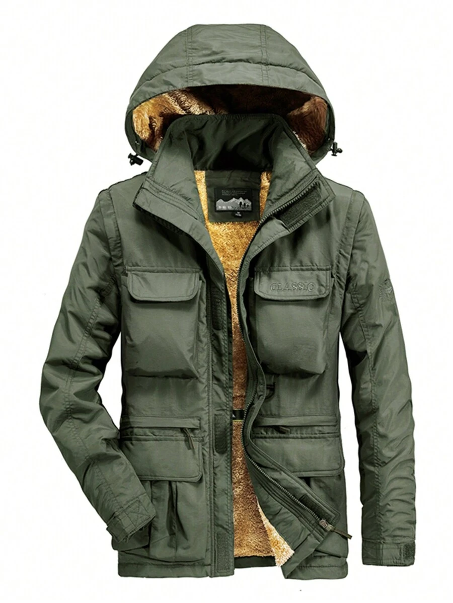 男士戶外加厚工裝夾克 - 軍綠色 - 查看 1