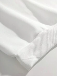 SHEIN EZwear 圖案印花圓領休閒衛衣,下垂式肩膀設計 - 白色 - 查看 4