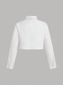 SHEIN EZwear Plus Size Women's Hollow Out Cropped Top - White - View 2