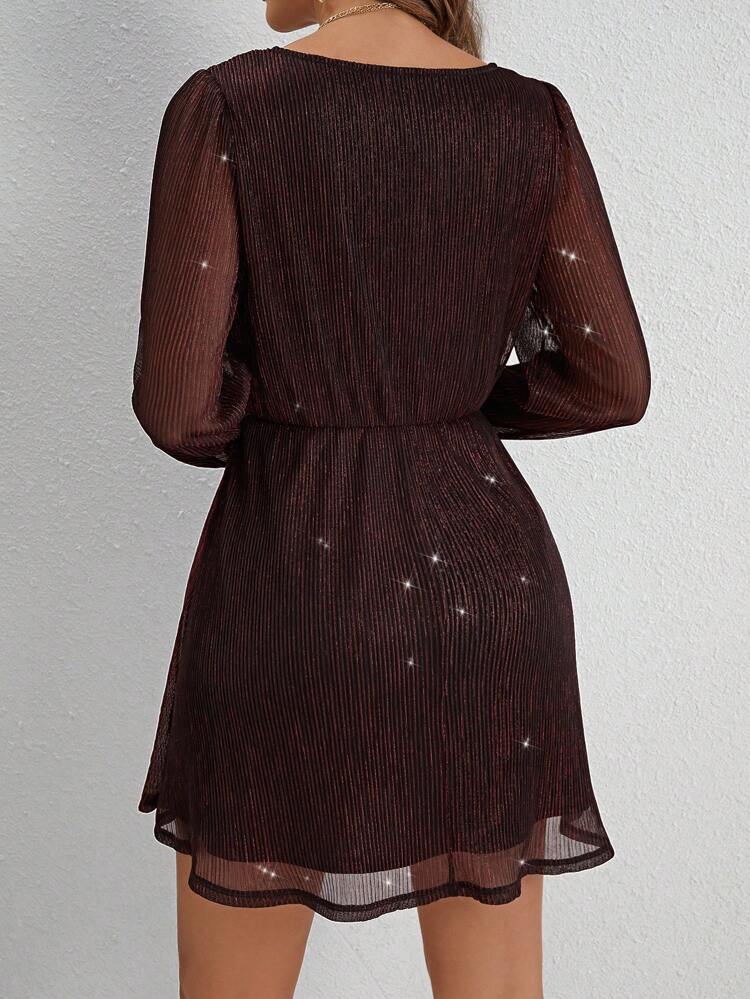 Women'S V-Neck Belted Dress