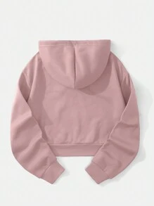 INAWLY Solid Color Hooded Short Sweatshirt,Long Sleeve Tops Graduation,Back To School,Graduation,Teacher For Women,Back To School Pullover Fall Sweatshirt - Dusty Pink - View 2