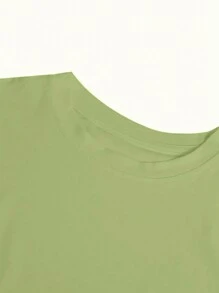 SHEIN EZwear In chuồn chuồn Áo thun Thả vai - Màu xanh Ô liu - Xem 3