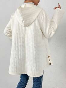 SHEIN Essnce Cable Knit Button Up Hooded Jacket - Beige - View 2