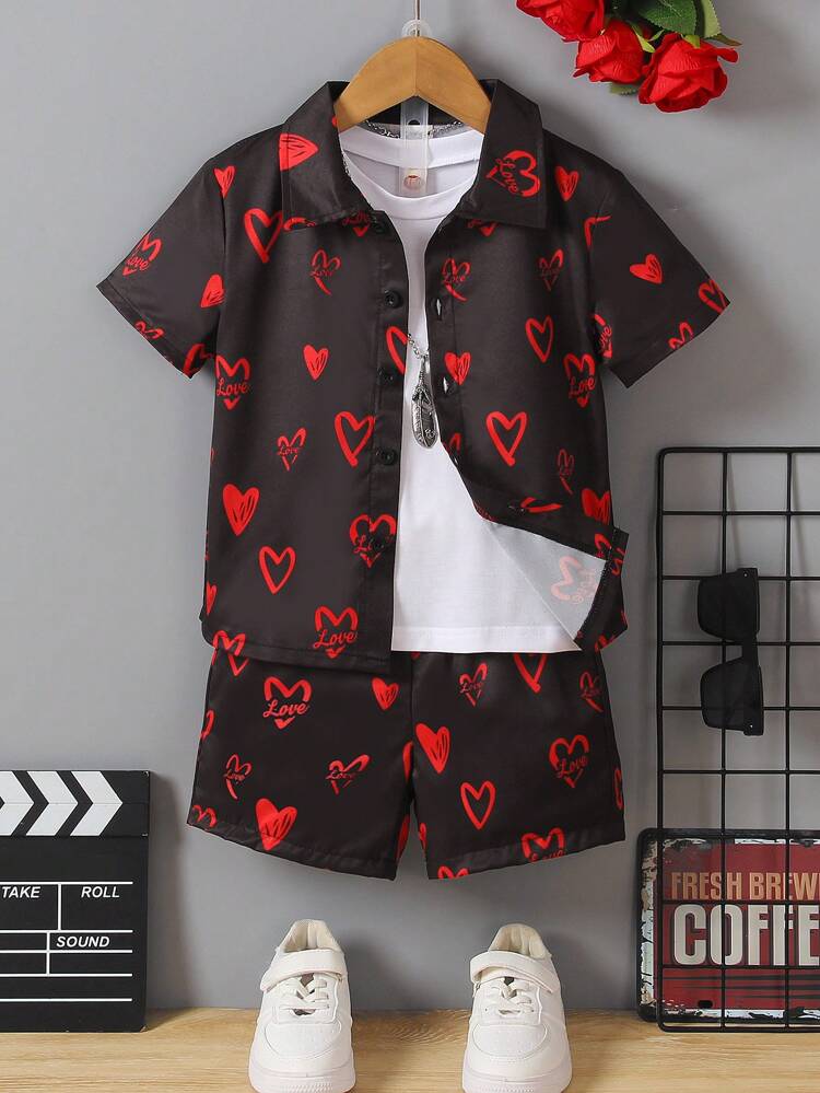 2pcs Young Boys Valentine's Day Outfits