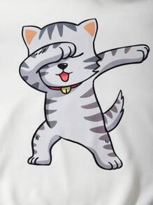 SHEIN 女孩卡通貓紋連帽休閒運動衫 - 白色 - 查看 3