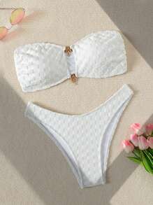 SHEIN Swim Women's Solid Color Bikini Set Wedding Summer Beach - White - View 1