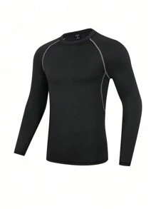 Manfinity Fitness Boyfriend Style Men Contrast Top-Stitching Raglan Sleeve Sports Tee Workout Tops,Boyfriend Style Men Compression Top - Black - View 3