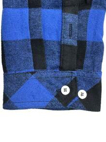 Men Plaid Print Flap Pocket Shirt - Blue - View 3