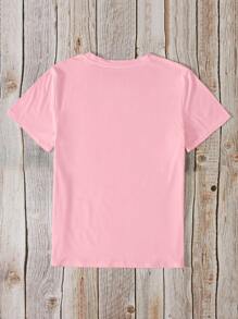 SHEIN EZwear 大尺寸卡通印花短袖t卹 - 粉色 - 查看 2