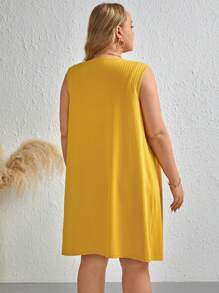 SHEIN LUNE Hơn Chất rắn Áo ba lỗ & Quần short & Mở Mặt trước áo - Màu vàng - Xem 2