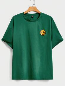 Manfinity RebelGame Men Plus Slogan & Cartoon Face Print Drop Shoulder Tee - Green - View 2