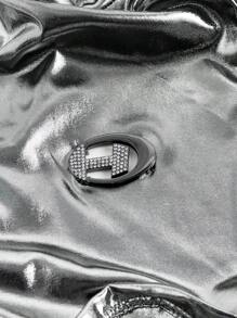 SHEIN ICON Mock Neck Asymmetrical Hem Metallic Bodysuit - Silver - View 10