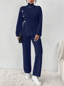 SHEIN Frenchy 兩件組高領長袖休閒毛衣 - 藏蓝色 - 查看 6