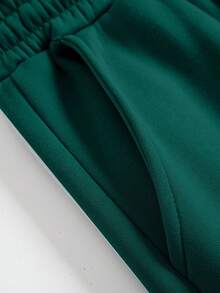 男士文字印花抽繩短褲 - 墨綠色 - 查看 7