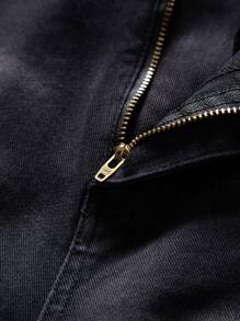 SHEIN 青少年男孩側翻蓋口袋工裝牛仔褲 - 黑色 - 查看 5