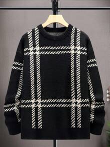 Manfinity Hypemode Men's Plaid Pattern Drop Shoulder Sweater - Multicolor - View 1
