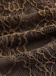 ROMWE Fairycore Versatile Floral Lace Asymmetrical Draping Brown Midi Skirt For Women - Coffee Brown - View 4