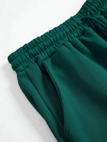 男士文字印花抽繩短褲 - 墨綠色 - 查看 3