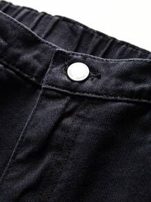 SHEIN 青少年男孩側翻蓋口袋工裝牛仔褲 - 黑色 - 查看 3