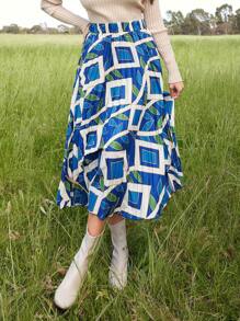 SHEIN Frenchy Geo Print Pleated Skirt - Multicolor - View 1