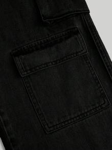 SHEIN Girlism 少女翻蓋口寬腿牛仔褲