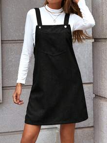 SHEIN LUNE 女款純色無上衣吊帶連身裙 - 黑色 - 查看 3