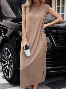 SHEIN LUNE Women's Short Sleeve Dress - Khaki - View 3