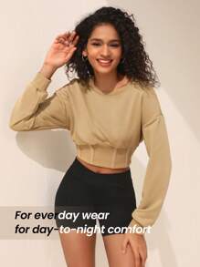 SHEIN Sports Women's Drop Shoulder Sports Sweatshirt - Brown - View 5