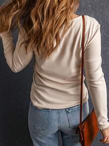 Acelitt Lace Spliced Long Sleeve T-Shirt - Beige - View 2