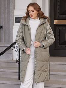 Astrid Plus Size Women'S Hooded Padded Coat With Raglan Sleeve And Drawstring - Green - View 4