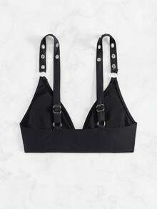 SHEIN Swim Áo bơi thiết kế chữ V sâu cho nữ có chi tiết vòng tròn - màu đen - Xem 7