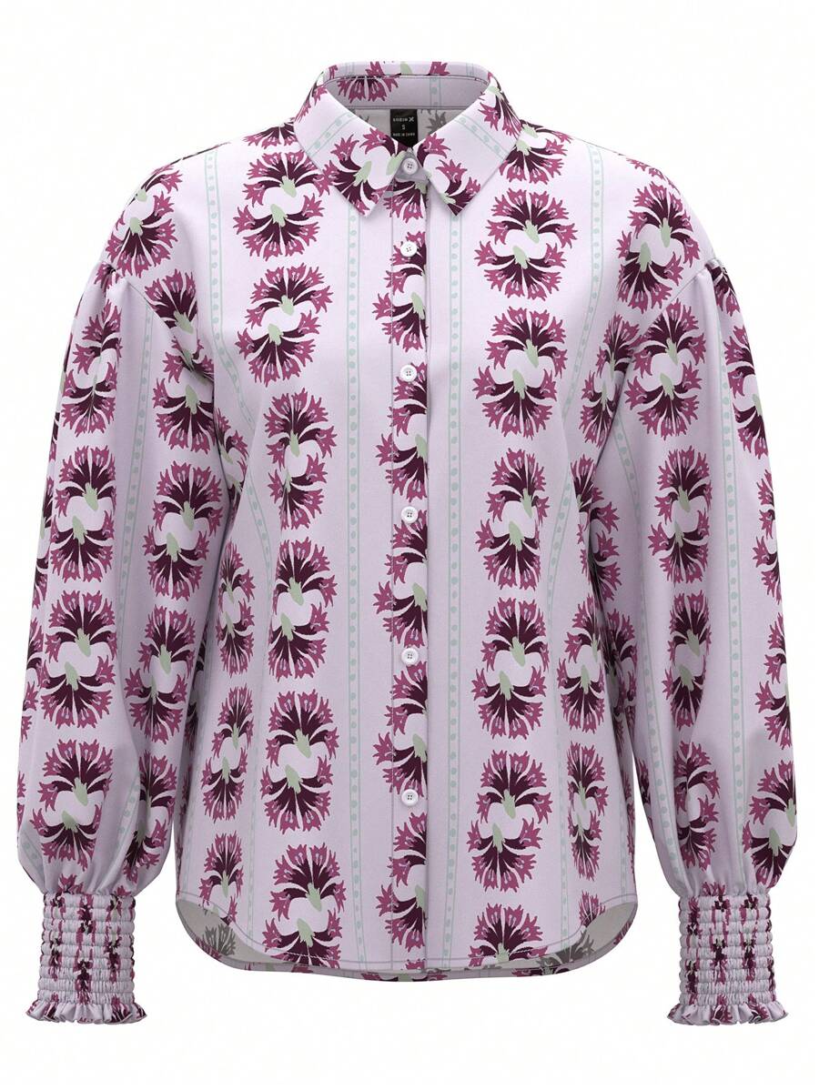 Mari Mesquita Của phụ nữ Giường đôi In Tay áo dài Áo sơ mi - Màu tím hoa cà - Xem 1
