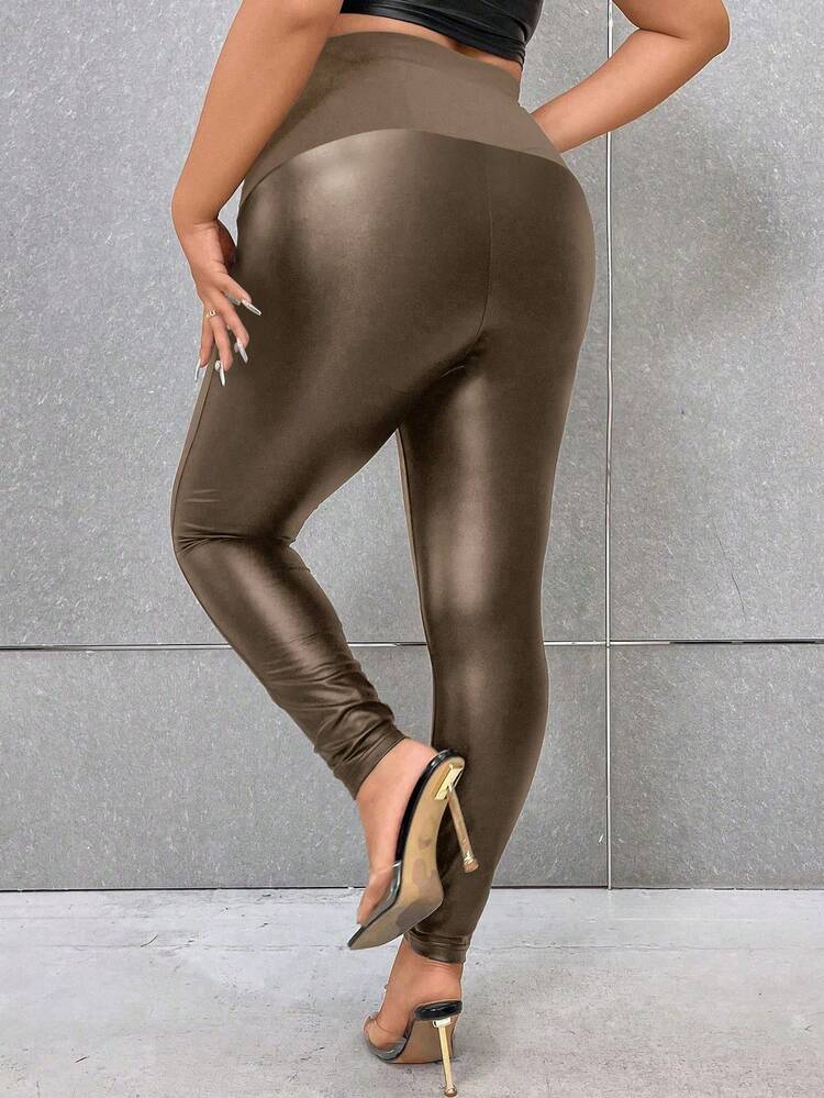 Plus Size High Waisted Bodycon Leggings With Patchwork Design