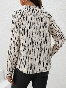 SHEIN Privé All-Over Print Notch Collar Long-Sleeved Shirt - Apricot - View 2