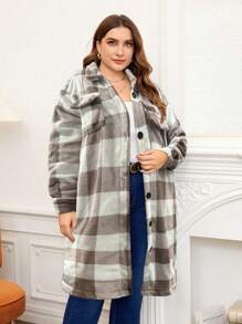 Flirla Women'S Plus Size Plaid Coat - Multicolor - View 4