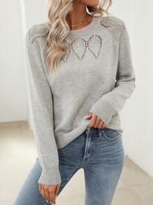 SHEIN LUNE Của phụ nữ Tay Raglan Tay áo dài Áo len - Xám - Xem 3