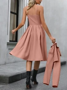 SHEIN LUNE 女士單排釦外套和背心裙2入套裝 - 藕粉色 - 查看 2