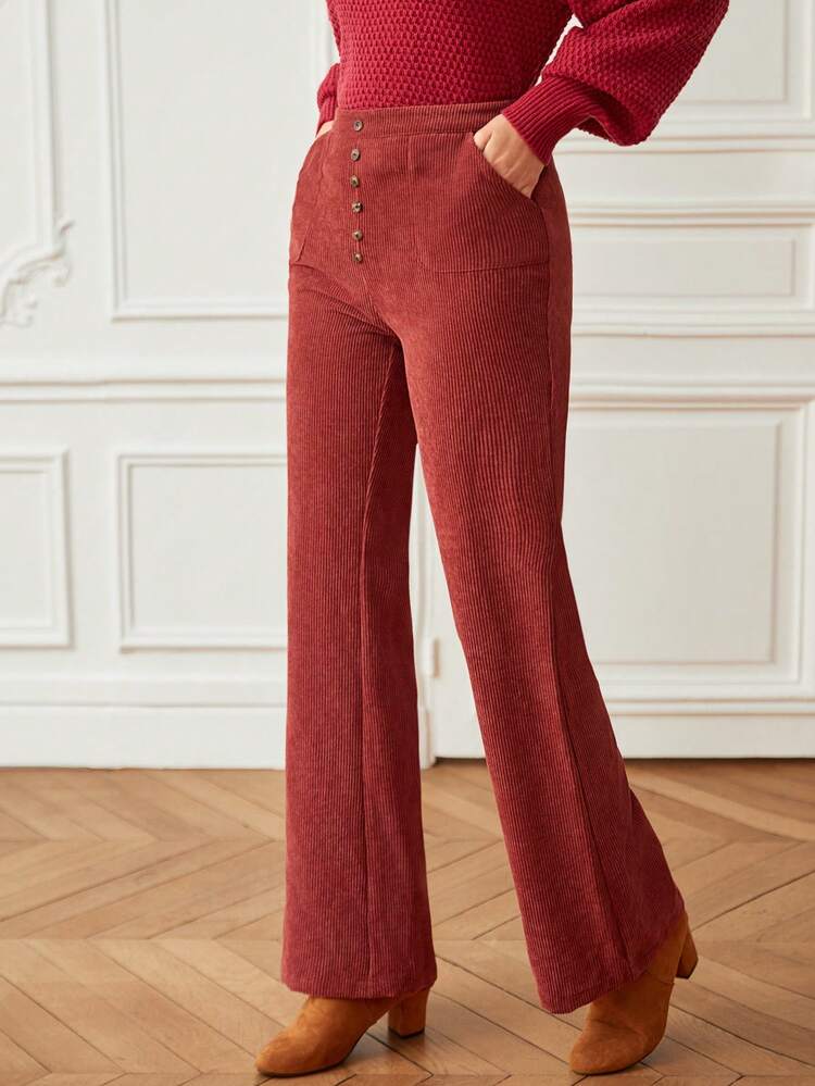 SHEIN Frenchy Pantalones Acampanados De Pana - Color caoba - Añade 6