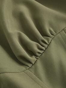 SHEIN MOD 純色泡泡袖襯衫 - 軍綠色 - 查看 4