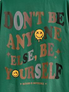 Manfinity RebelGame Men Plus Slogan & Cartoon Face Print Drop Shoulder Tee - Green - View 3