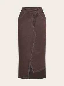 SHEINNeu Women'S Asymmetrical Hem Skirt - Brown - View 1
