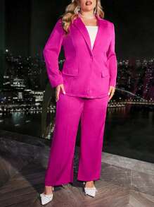 SHEIN Franclia 大尺寸純色一粒釦西裝外套 - 玫紅色 - 查看 5