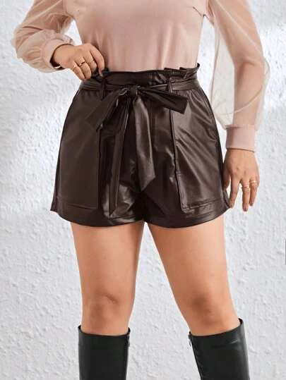 SHEIN Privé 加大尺碼紙袋腰筒短褲