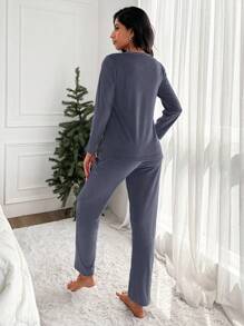 RueChic Women's Slogan Print Top And Pants Pyjamas Set - Grey - View 2