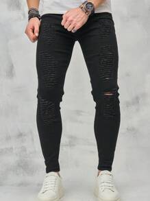 Jeans Desgastados Para Hombre - Negro - Ver 3