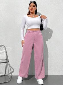 SHEIN EZwear Kích thước lớn Giò thẳng Quần Với Túi xéo - Hồng - Xem 6
