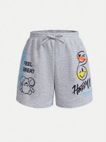 Cô gái Tween Đúng mốt Thể thao Dệt kim Thẳng Quần short chân rộng - Màu Xám nhạt - Xem 1