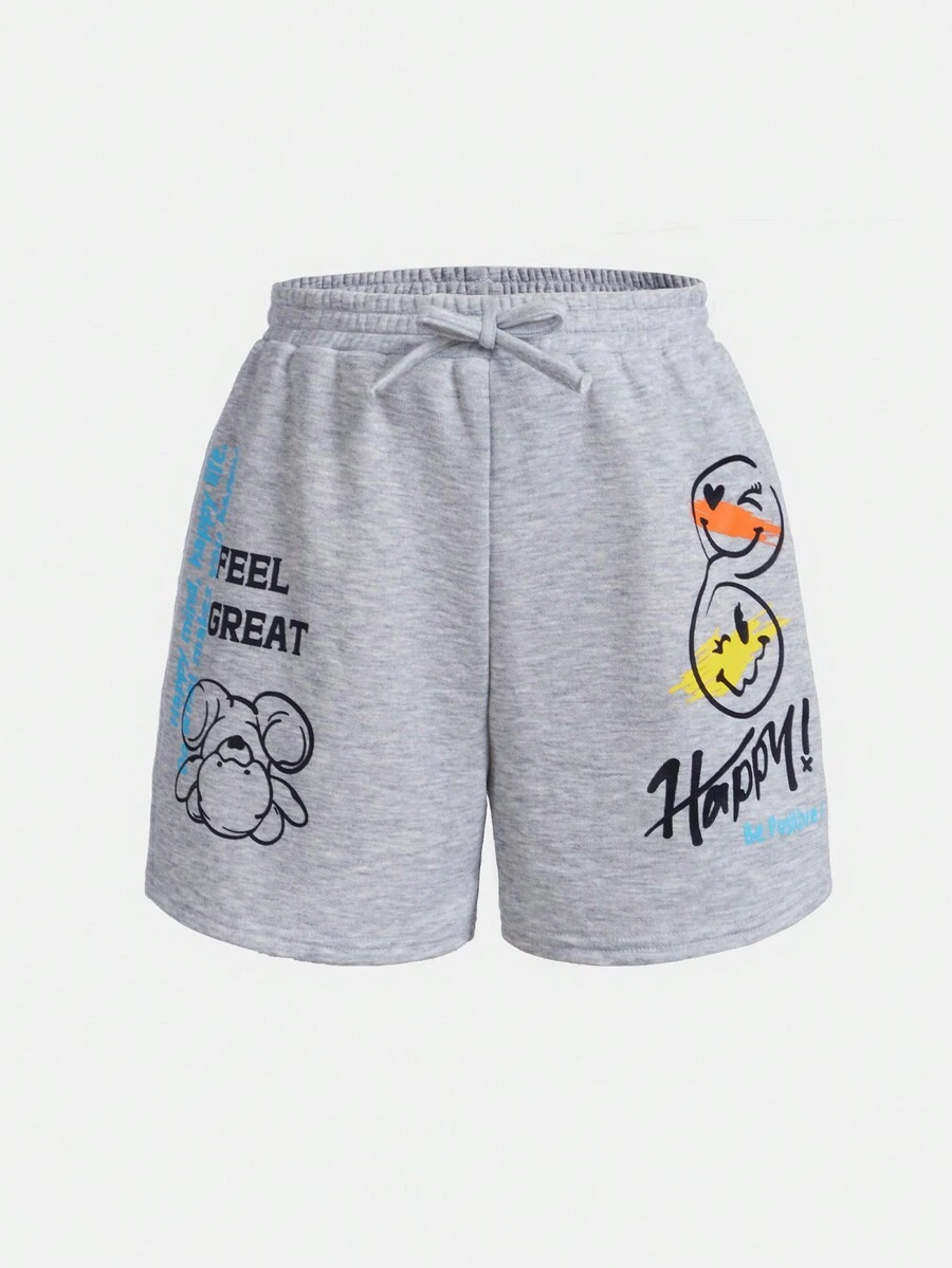 Cô gái Tween Đúng mốt Thể thao Dệt kim Thẳng Quần short chân rộng - Màu Xám nhạt - Xem 1