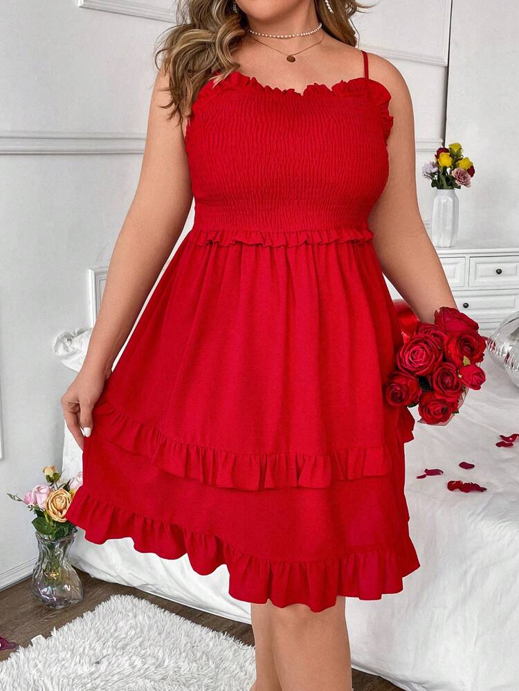 Plus Size Cami Dress With Shirred Ruffled Hemline