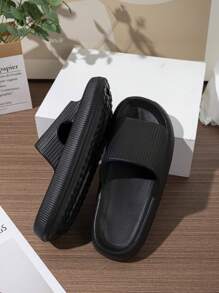 Women Minimalist Textured Slides, Fashion Summer EVA Slides - Black - View 3